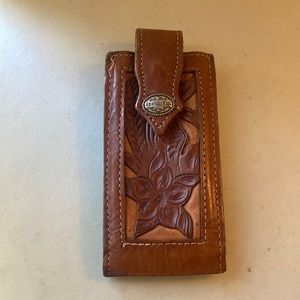 American West Vtg Embossed Brown Leather Eyeglass holder or Cell phone carrier